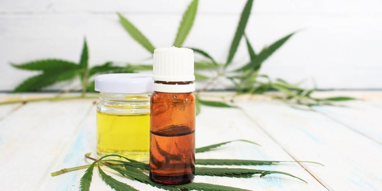 CBD oil on a cannabis leaf